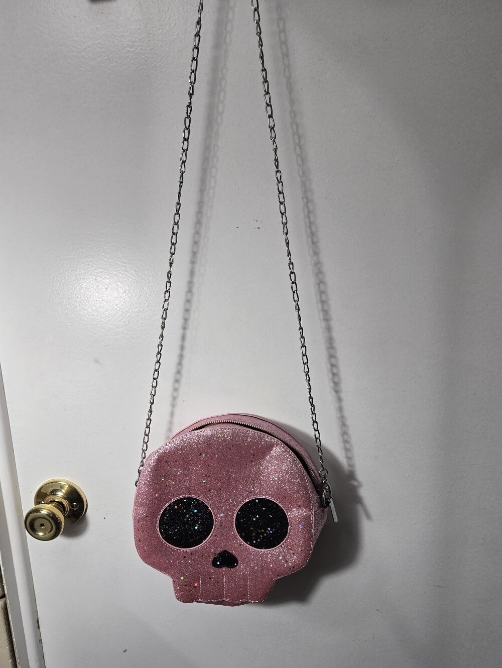 Pink Glitter Skull Crossbody Bag Gothic Edgy Glam Punk Halloween Barbiecore